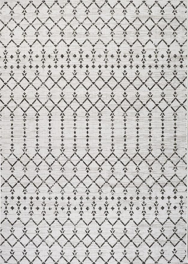 JONATHAN Y Moroccan Geometric Indoor Outdoor Area Rug 10X14 Cream/Black, Ourika Textured Weave for Backyard, Patio, Porch, Easy-Cleaning, High Traffic, Pet-Friendly, Non-Shedding (SMB108I-14)