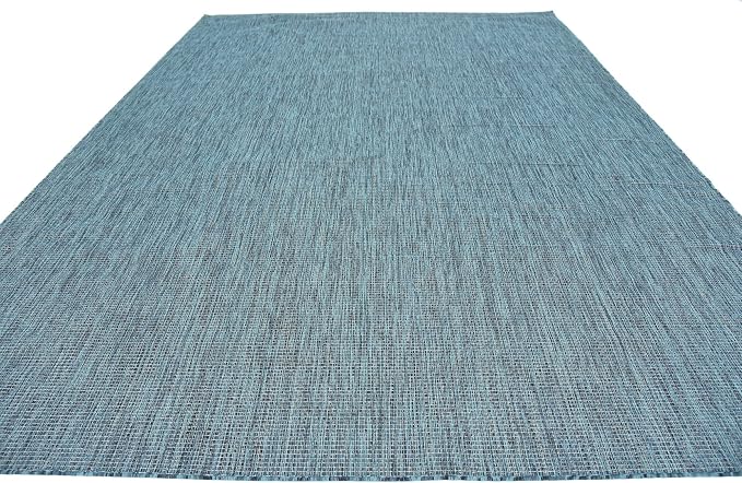 Unique Loom Collection Casual Transitional Solid Heathered Indoor/Outdoor Flatweave Area Rug (9' x 12' Rectangle, Teal/Navy Blue)
