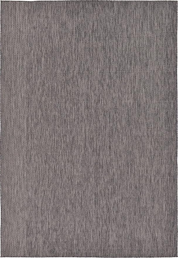 Unique Loom Collection Casual Transitional Solid Heathered Indoor/Outdoor Flatweave Area Rug (7' 1" x 10' Rectangle, Black/Ivory)
