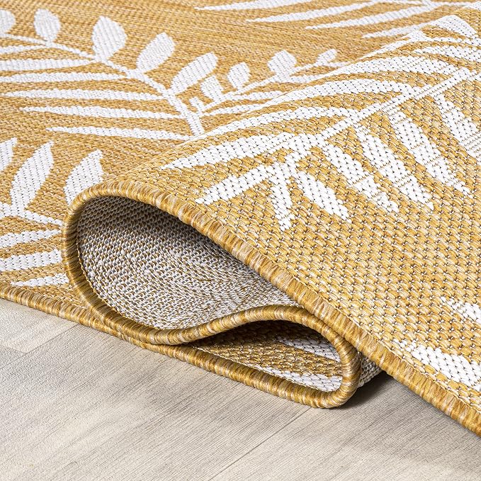 JONATHAN Y Palm Frond Indoor Outdoor Area Rug 8X10 Yellow/Cream, Nevis for Backyard, Patio, Porch, Easy-Cleaning, High Traffic, Pet-Friendly, Non-Shedding (SMB119C-8)