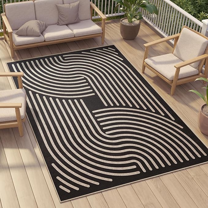 Easy Jute 9x12 Black Outdoor Patio Rug Machine Washable Boho Carpet
