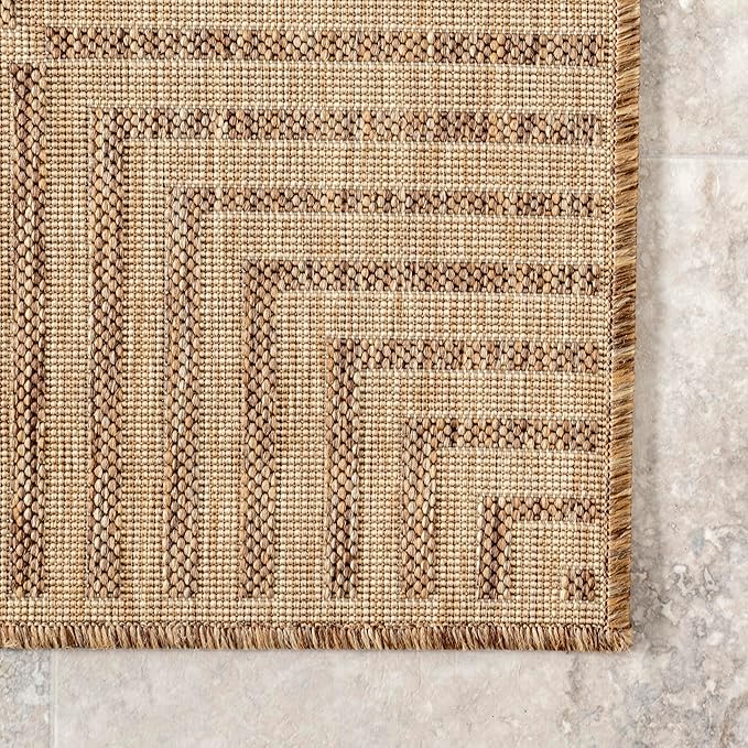 Nuloom Asha Light Brown/Ivory, 2' x 3', Casual, Striped Border, Soft and Cozy, High Traffic, Easy Clean, Durable Area Rug for Indoor/Outdoor Patio, Deck, Porch, Garden, Courtyard