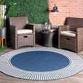 Nuloom Asha Navy/Ivory, 8' Round, Casual, Striped Border, Soft and Cozy, High Traffic, Easy Clean, Durable Area Rug for Indoor/Outdoor Patio, Deck, Porch, Garden, Courtyard