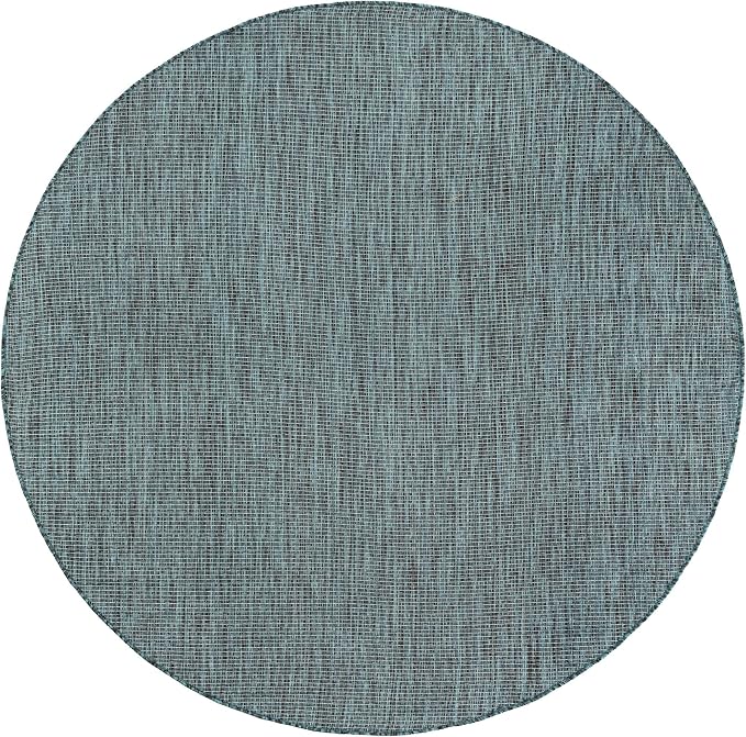 Unique Loom Outdoor Solid Collection Area Rug (6' 1" Round Teal/Navy Blue)