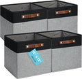 OrganiHaus 12x12 Cube Storage Bins, Set of 4 - Fabric Storage Cubes | Sturdy, holds its shape; odor-free; fits 12-inch cube shelves; vegan leather handles