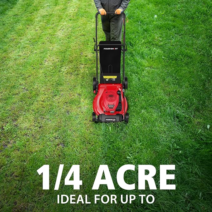 PowerSmart Gas Lawn Mower, 21-Inch Push Mower with 140cc OHV Engine, Steel Deck, 3-in-1 Bag/Mulch/Rear Discharge, 6 Height Positions, 10” Rear Wheels
