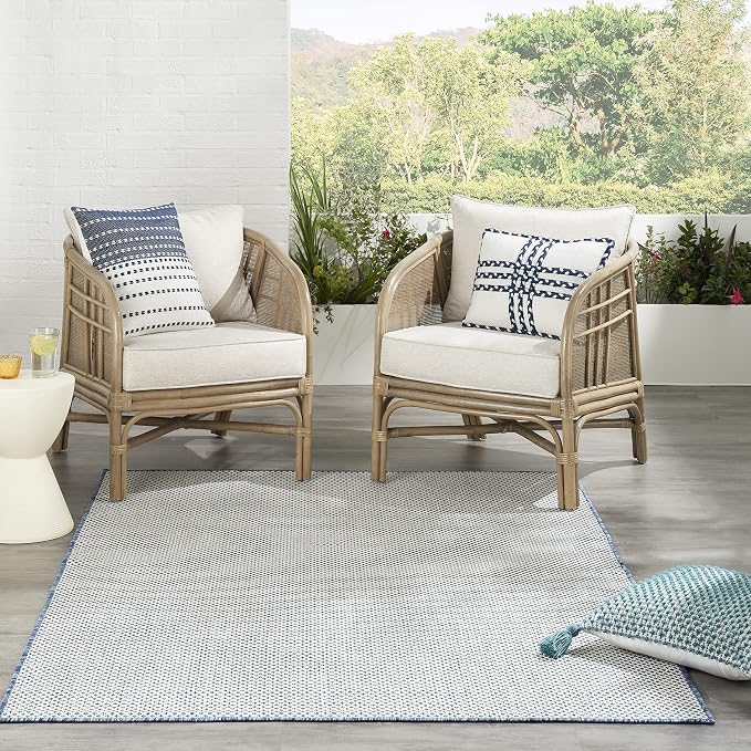 Nourison Home Courtyard Ivory Blue 6' x 9' Area Rug - Easy Clean, Non Shedding, Bed Room, Living Room, Dining Room, Kitchen (6' x 9')