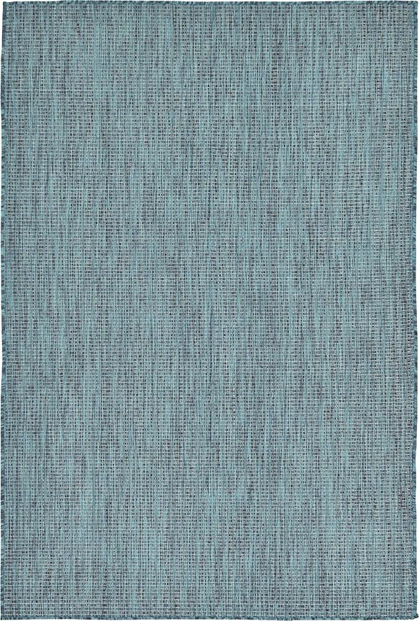 Unique Loom Outdoor Solid Collection Area Rug (4' 1" x 6' 1" Rectangle Teal/Navy Blue)