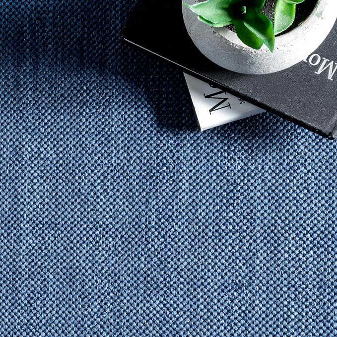 Nuloom Asha Navy/Ivory, 2' x 6', Casual, Striped Border, Soft and Cozy, High Traffic, Easy Clean, Durable Runner for Indoor/Outdoor Patio, Deck, Porch, Garden, Courtyard