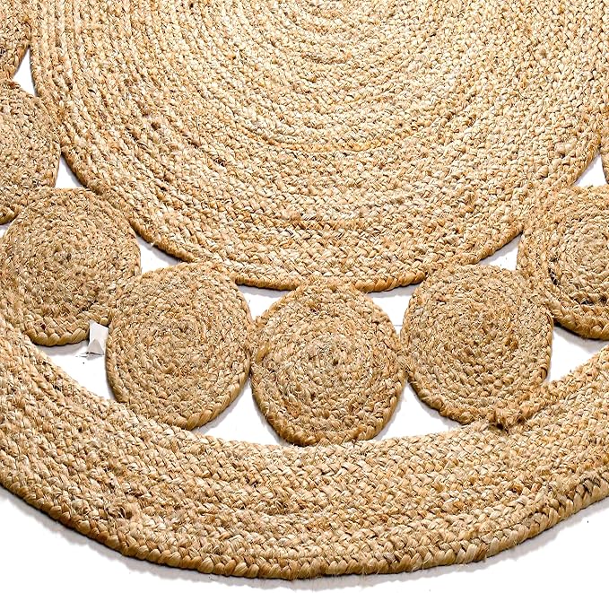 Savi Home Hand Woven Jute Braided Dot Rug, 3' Round - Natural, Reversible Area Rugs for Living Room, Farmhouse, Kitchen, Handcrafted 3 Feet Round Area Rugs - Natural
