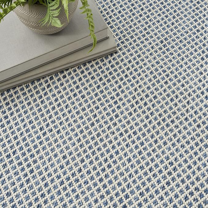 Nourison Home Courtyard Ivory Blue 4' x 6' Area Rug - Easy Clean, Non Shedding, Bed Room, Living Room, Dining Room, Kitchen (4' x 6')