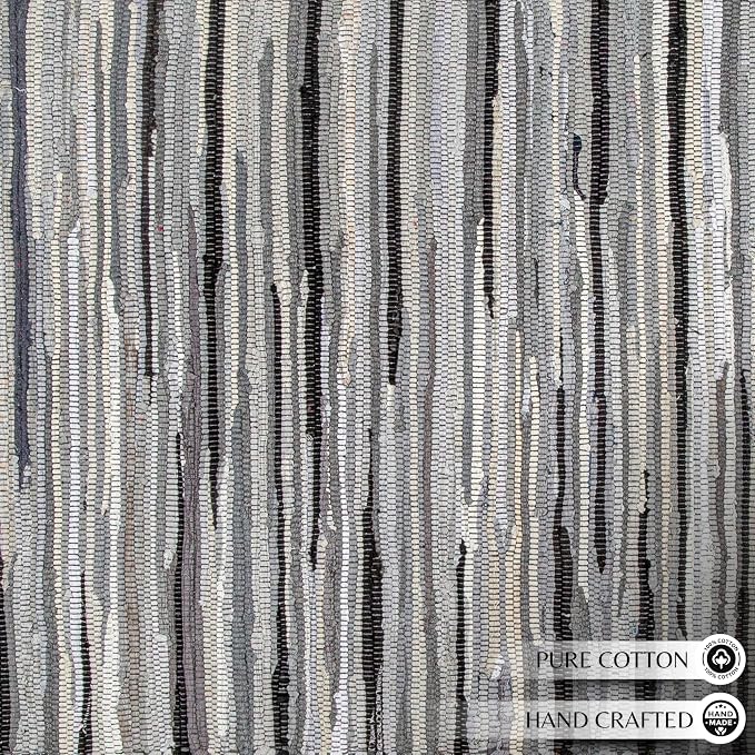 Ramanta Home Hand Woven 100% Cotton Rag Rug 3'x5' - Charcoal, Recycled Rugs, Boho Farmhouse Rugs for Living Room, Dinning Room, Kitchen, Entryway, Bedroom Rug - 36"x60"