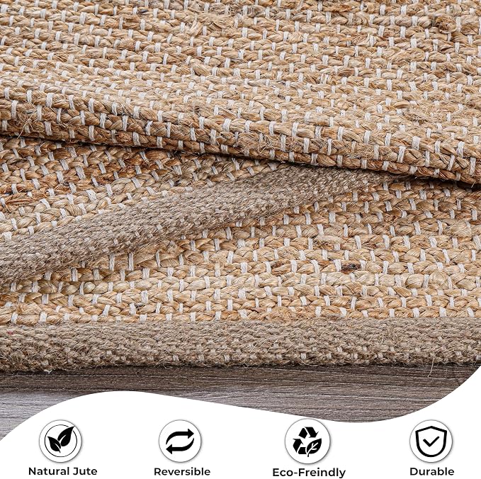 Hausattire Jute Woven Area Rug 3'x5' - Natural, Hand Braided Boho Rustic Rugs for Living Room, Kitchen | Farmhouse Indoor Outdoor Carpet for Nursery, Natural Fiber Patio Mat - 36x60 Inches