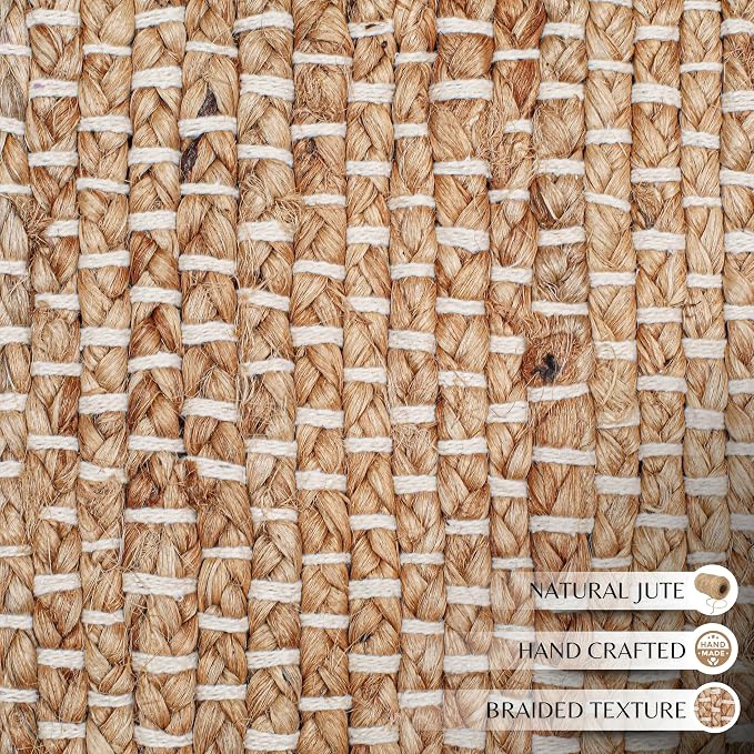 Hausattire Jute Woven Area Rug 3'x5' - Natural, Hand Braided Boho Rustic Rugs for Living Room, Kitchen | Farmhouse Indoor Outdoor Carpet for Nursery, Natural Fiber Patio Mat - 36x60 Inches