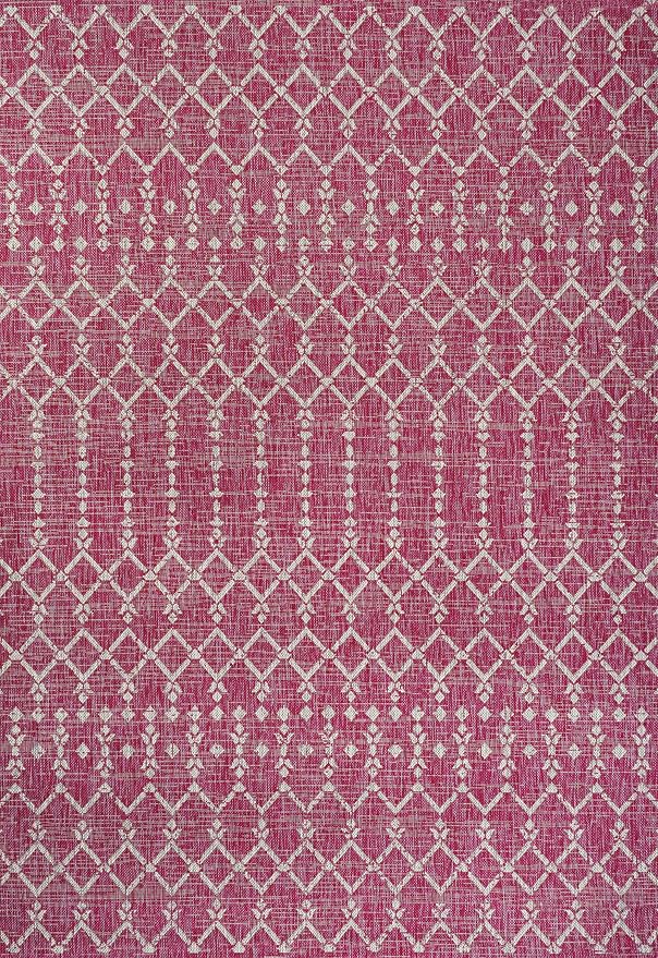 JONATHAN Y Moroccan Geometric Indoor Outdoor Area Rug 4X6 Fuchsia/Light Gray, Ourika Textured Weave for Backyard, Patio, Porch, Easy-Cleaning, High Traffic, Pet-Friendly, Non-Shedding (SMB108Q-4)