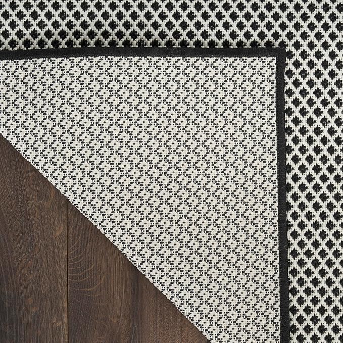 Nourison Home Courtyard Black White 2' x 6' Area Rug - Easy Clean, Non Shedding, Bed Room, Living Room, Dining Room, Kitchen (6' Runner)