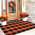 3'x5' Outdoor Rug,Orange and Black Buffalo Plaid Front Porch Rug Farmhouse Cotton Washable Front Door Mat Outdoor for Hallween Mat,Fall,Bedroom,Entryway,Patio