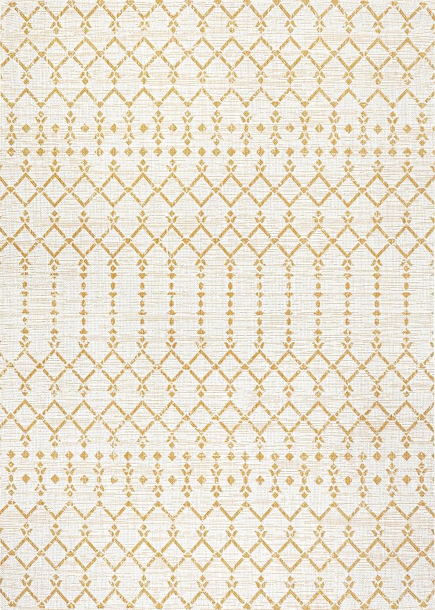 JONATHAN Y Moroccan Geometric Indoor Outdoor Area Rug 4X6 Cream/Yellow, Ourika Textured Weave for Backyard, Patio, Porch, Easy-Cleaning, High Traffic, Pet-Friendly, Non-Shedding (SMB108J-4)