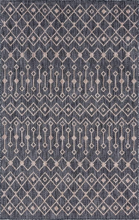 Unique Loom Outdoor Trellis Collection Area Rug - Tribal Trellis (5' 3" x 8' Rectangle, Charcoal Gray/ Natural)