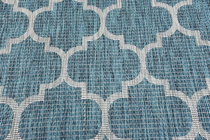 Unique Loom Outdoor Trellis Collection Area Rug (4' 1" x 6' 1" Rectangle, Teal/ Gray)