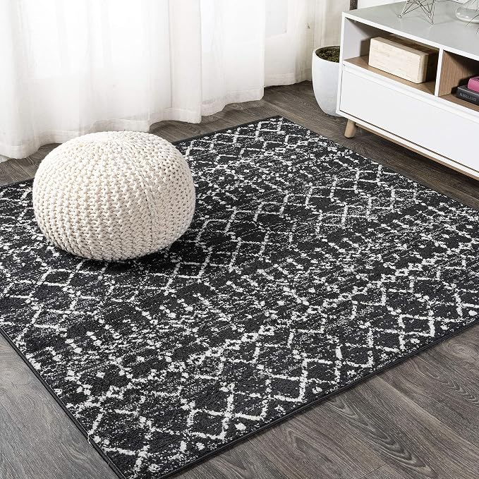 JONATHAN Y Boho Vintage Diamond Black/Ivory Square Area Rug 6X6 ft, Moroccan Hype for Living Room, Bedroom, Kitchen, Office, Easy-Cleaning, High Traffic, Pet-Friendly, Non-Shedding (MOH101D-6SQ)