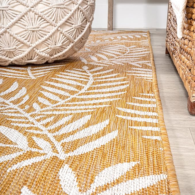 JONATHAN Y Palm Frond Indoor Outdoor Square Area Rug 5X5 Yellow/Cream, Nevis for Backyard, Patio, Porch, Easy-Cleaning, High Traffic, Pet-Friendly, Non-Shedding (SMB119C-5SQ)