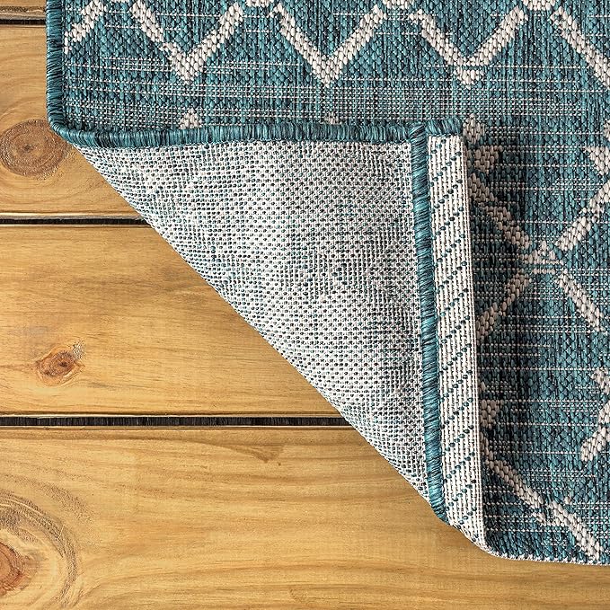 JONATHAN Y Moroccan Geometric Indoor Outdoor Round Area Rug 5 Ft Teal/Gray, Ourika Textured Weave for Backyard, Patio, Porch, Easy-Cleaning, High Traffic, Pet-Friendly, Non-Shedding (SMB108C-5R)