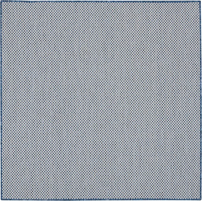 Nourison Home Courtyard Ivory Blue 5' x Square Area Rug - Easy Clean, Non Shedding, Bed Room, Living Room, Dining Room, Kitchen (5' x Square)
