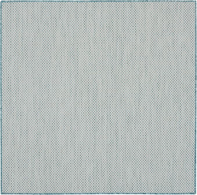 Nourison Home Courtyard Ivory Aqua 4' x Square Area Rug - Easy Clean, Non Shedding, Bed Room, Living Room, Dining Room, Kitchen (4' x Square)