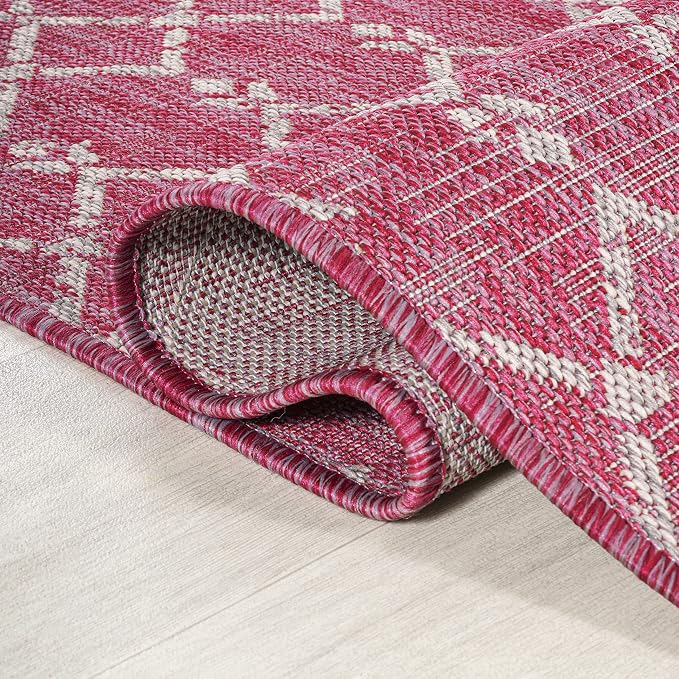 JONATHAN Y Moroccan Geometric Indoor Outdoor Area Rug 8X10 Fuchsia/Light Gray, Ourika Textured Weave for Backyard, Patio, Porch, Easy-Cleaning, High Traffic, Pet-Friendly, Non-Shedding (SMB108Q-8)