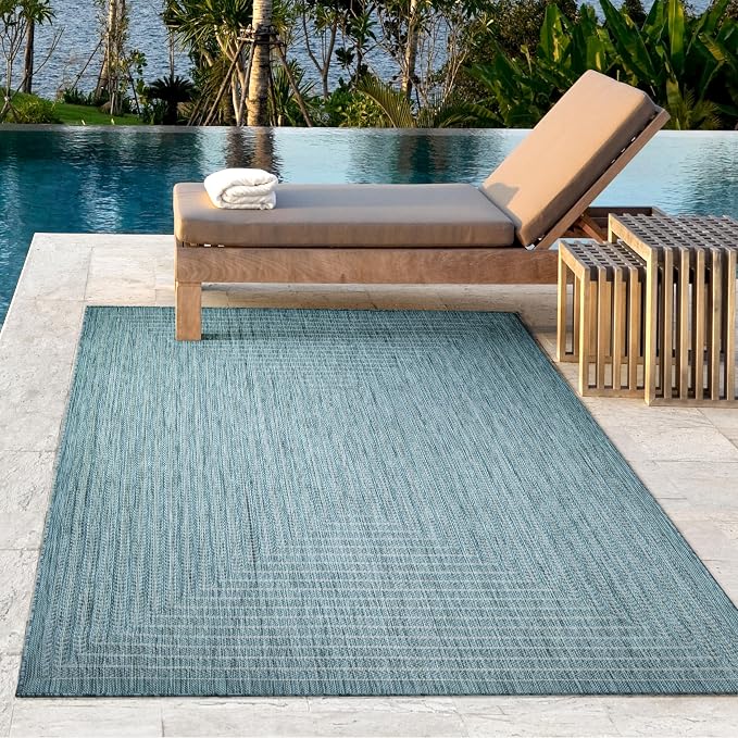 Adiva Rugs Outdoor Indoor Area Rug, Weather Resistant, Easy to Clean, Stain Resistant Floor Mat for Dining Room, Backyard, Deck, Patio (Aqua Weiss, 5' x 7')