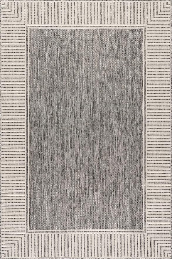 nuLOOM Asha Grey Bordered Power Loomed Indoor/Outdoor Area Rug, 10' x 12'