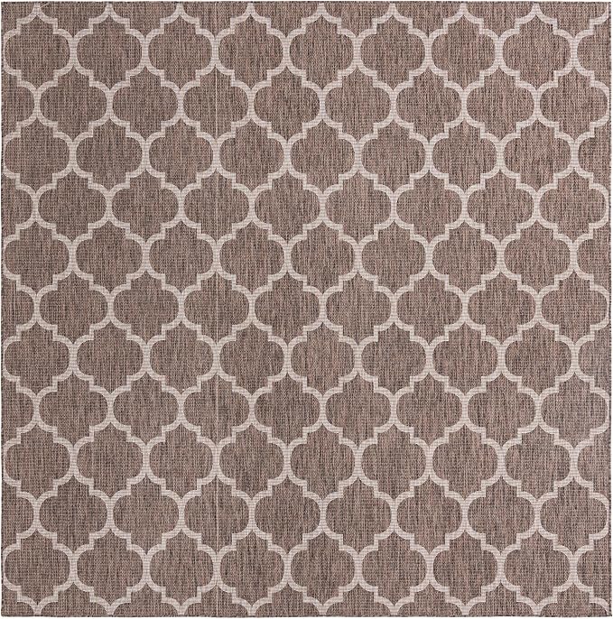 Unique Loom Outdoor Trellis Collection Area Rug - Trellis (Square 10' 8" x 10' 8", Brown/ Ivory)