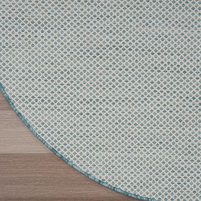 Nourison Home Courtyard Ivory Aqua 4' x Round Area Rug - Easy Clean, Non Shedding, Bed Room, Living Room, Dining Room, Kitchen (4' x Round)