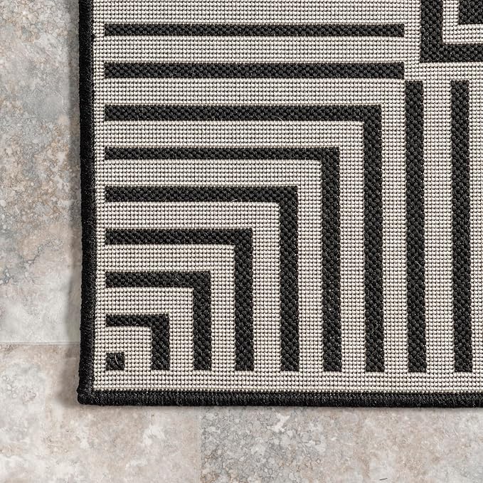 Nuloom Asha Black/Ivory, 4' x 6', Casual, Striped Border, Soft and Cozy, High Traffic, Stain Resistant, Easy Clean, Durable Area Rug for Indoor/Outdoor Patio, Deck, Porch, Garden, Courtyard
