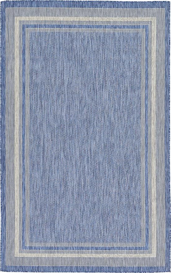 Unique Loom Outdoor Border Collection Area Rug - Soft Border (5' 3" x 8' Rectangle Blue/Ivory)