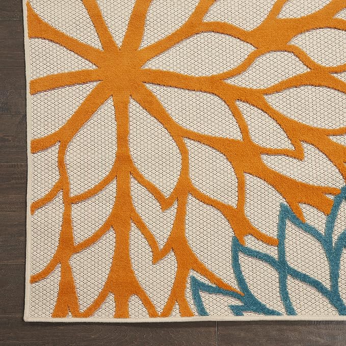 Nourison Home Aloha Indoor/Outdoor Green 2'8" x 4' Area Rug, Tropical, Botanical, Easy Clean, Non Shedding, Bed Room, Living Room, Dining Room, Deck, Backyard, Patio (3x4)