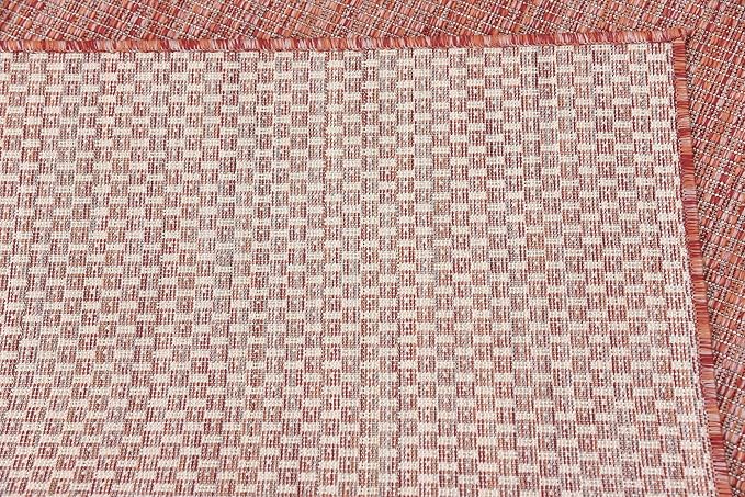 Unique Loom Collection Casual Transitional Solid Heathered Indoor/Outdoor Flatweave Area Rug (4' 1" x 6' 1" Rectangle, Rust Red/Beige)