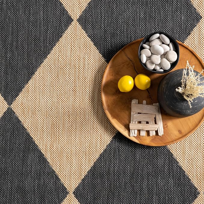 Nuloom Outdoor Performance Collection Sabina Dark Grey/Ivory, 8' Round, Soft, High Traffic, Stain Resistant, Easy Clean, Durable Area Rug for Indoor/Outdoor Patio, Deck, Porch, Garden, Courtyard