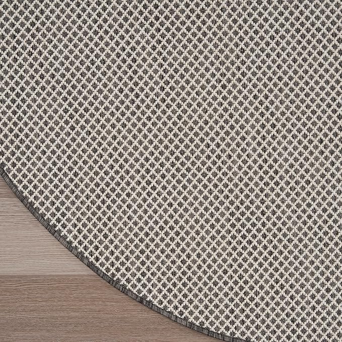 Nourison Home Courtyard Ivory Charcoal 8' x Round Area Rug - Easy Clean, Non Shedding, Bed Room, Living Room, Dining Room, Kitchen (8' x Round)