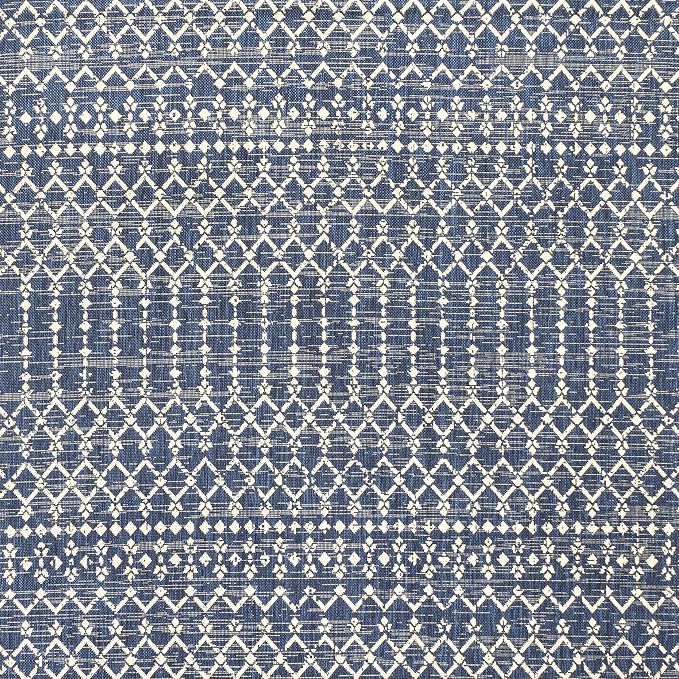 JONATHAN Y Moroccan Geometric Indoor Outdoor Square Area Rug 6X6 Navy/Beige, Ourika Textured Weave for Backyard, Patio, Porch, Easy-Cleaning, High Traffic, Pet-Friendly, Non-Shedding (SMB108K-6SQ)