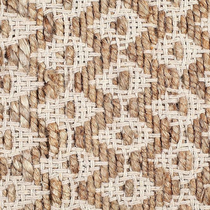 THE BEER VALLEY Jute Cotton Diamond Kitchen Rug 2x3 Feet - Natural White | Small Neutral Area Door mat for Entryway, Easy Clean Outdoor Indoor Boho Entry Rugs