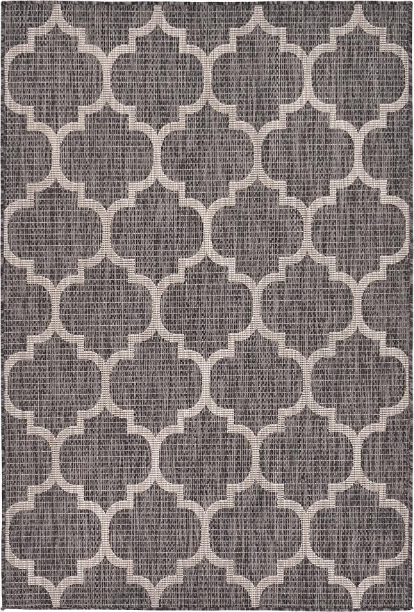Unique Loom Outdoor Trellis Collection Area Rug (4' 1" x 6' 1" Rectangle, Black/ Ivory)