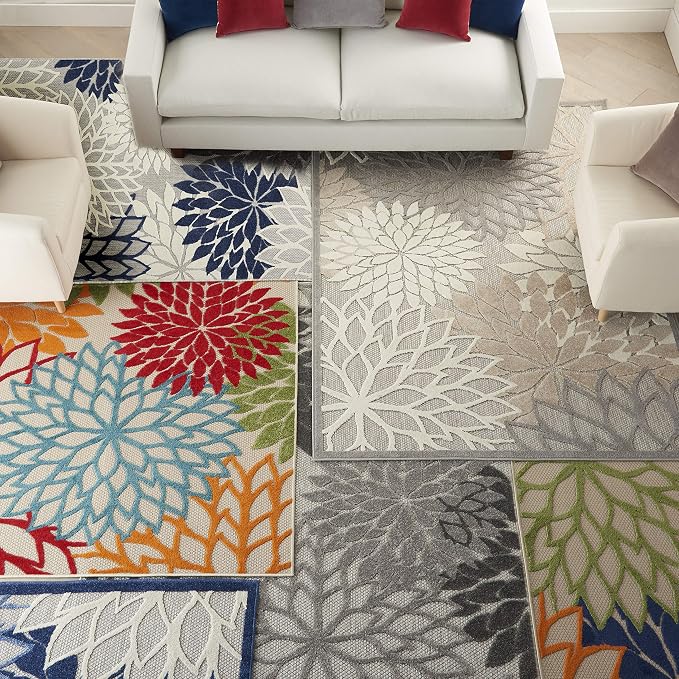 Nourison Home Aloha Indoor/Outdoor Multicolor 3'6" x 5'6" Area-Rug, Tropical, Botanical, Easy-Cleaning, Non Shedding, Bed Room, Living Room, Dining Room, Deck, Backyard, Patio (3x5)