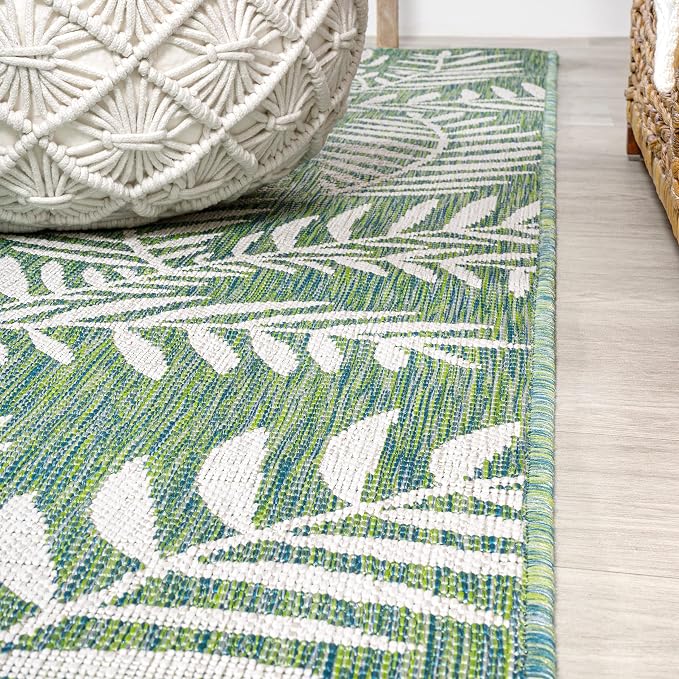JONATHAN Y Palm Frond Indoor Outdoor Square Area Rug 5X5 Cream/Green, Nevis for Backyard, Patio, Porch, Easy-Cleaning, High Traffic, Pet-Friendly, Non-Shedding (SMB119G-5SQ)