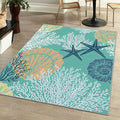 Tritard Coastal Area Rugs Nautical Beach Themed Non-Slip Machine Washable Rugs Modern Floor Carpet for Living Room Bedroom, 4x6, Teal and Turquoise