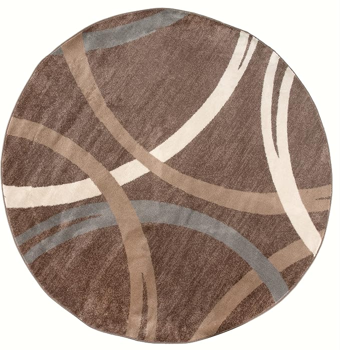 Rugshop Wavy Circles Modern Jute Backing Living Room Round Rug Brown 6'6" | Round, Size 6'6", Bedroom, Dining Room, Home Office, Kitchen, Entryway, Hallway, Nursery, Kids Room, Guest Room
