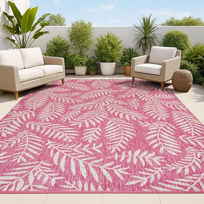 JONATHAN Y Palm Frond Indoor Outdoor Area Rug 9X12 Fuchsia/Light Gray, Nevis for Backyard, Patio, Porch, Easy-Cleaning, High Traffic, Pet-Friendly, Non-Shedding (SMB119F-9)