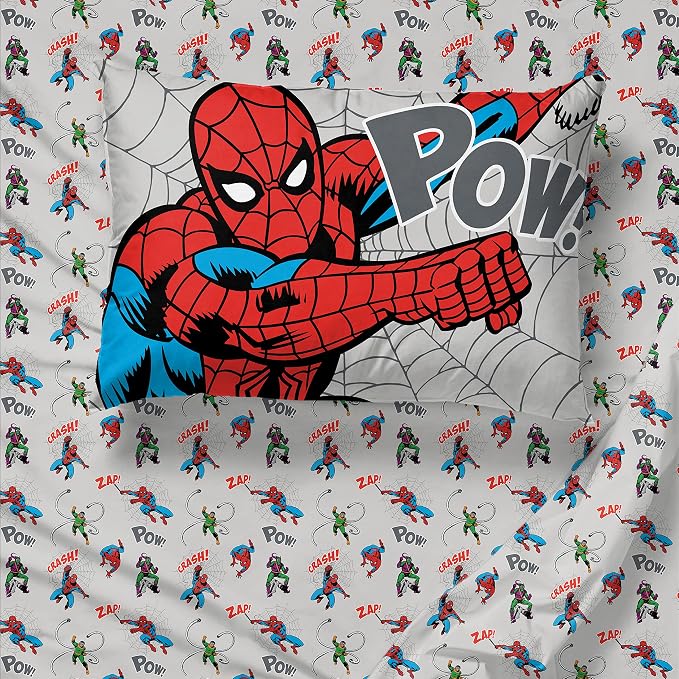 Marvel Spiderman Twin Comforter Set 5 Piece Bedding for Boys, Grey | Bed in a Bag, Comforter Sheets Sham Pillowcase, Official Product, Soft Microfiber, Machine Washable, Easy Care, Boys Gift