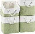 Patvingot 11-Inch Fabric Cube Storage Bins with Handles,4 Pack,Foldable | For cube shelves and closets,keeps grouped for everyday access,reinforced opening and fold-flat storage,white and green